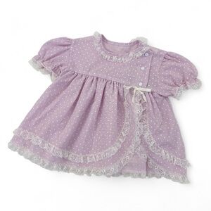 VTG Cutest One Lavender Purple Polka Dot Lace Trim Heirloom Baby Dress 18M